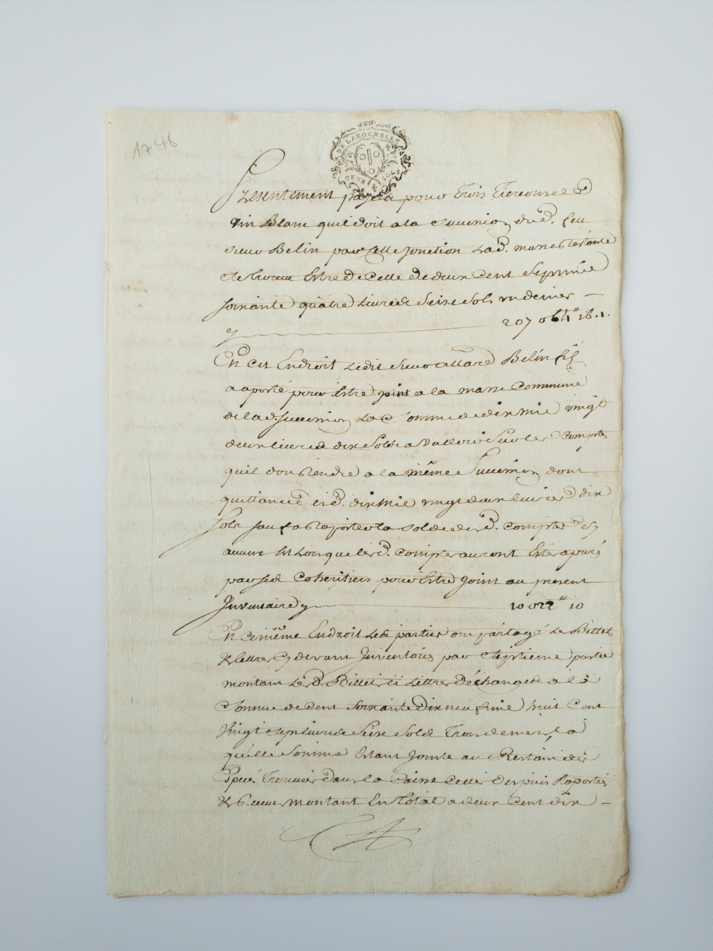 1801 French White Wine Contract for Trade At La Rochelle Seaport Unknown [Good]