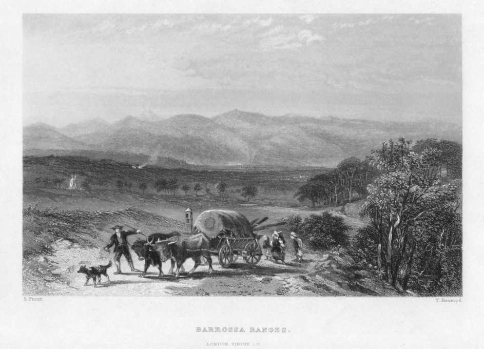 THE BARROSSA RANGES With Cart And Oxen,1870's Steel Engraving,Antique print [Very Good] [Hardcover]