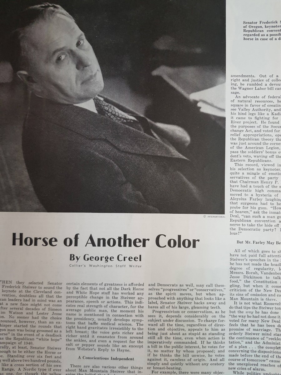 Article Horse of a Different Color Senator Frederick Steiwer of Oregon