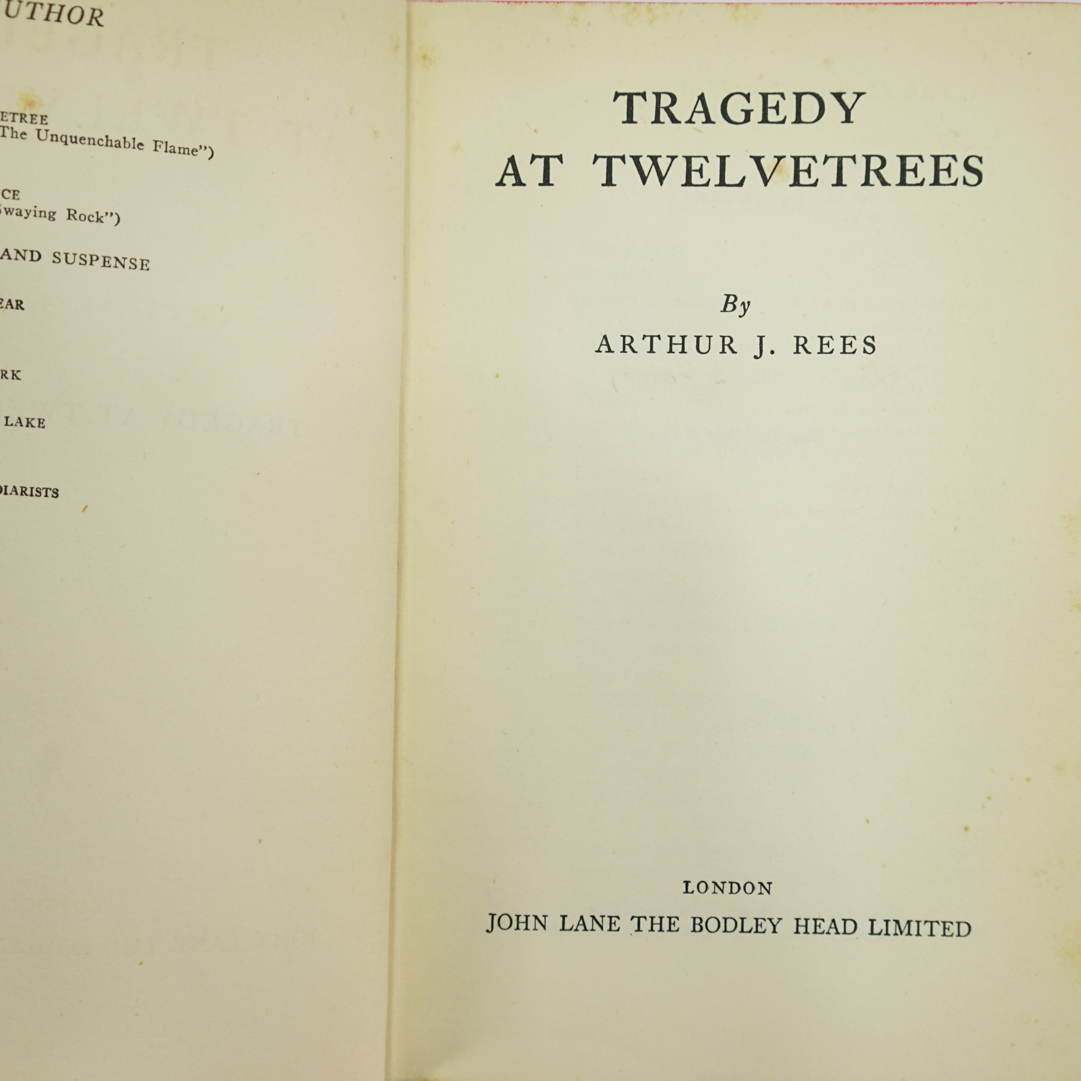 Tragedy At Twelvetrees by REES, Arthur J.: Fair Hardcover (1931) 1st ...