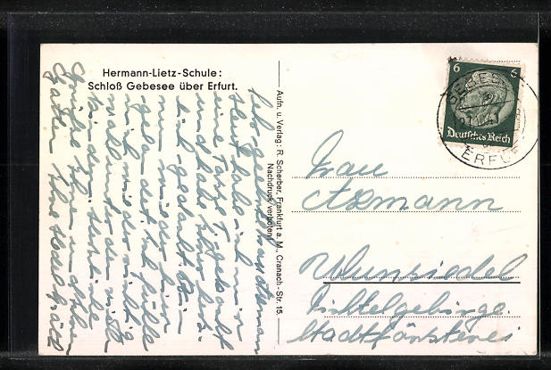 Ansichtskarte Gebesee über Erfurt, Schloss, HermannLietzSchule (1941