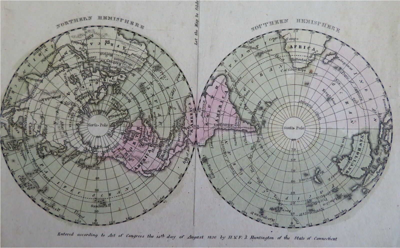 World Map in Four Hemispheres 1830 Huntington engraved map
