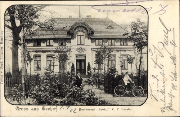 Ansichtskarte / Postkarte Hamburg Wandsbek Bramfeld, Blick zum Restaurant Seehof - Inh.: C. F. Bessler