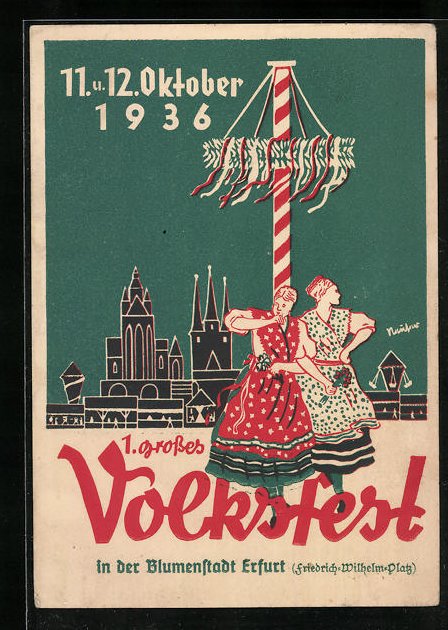Ansichtskarte Erfurt, 1. Grosses Volksfest 1936, Festpostkarte, Damen