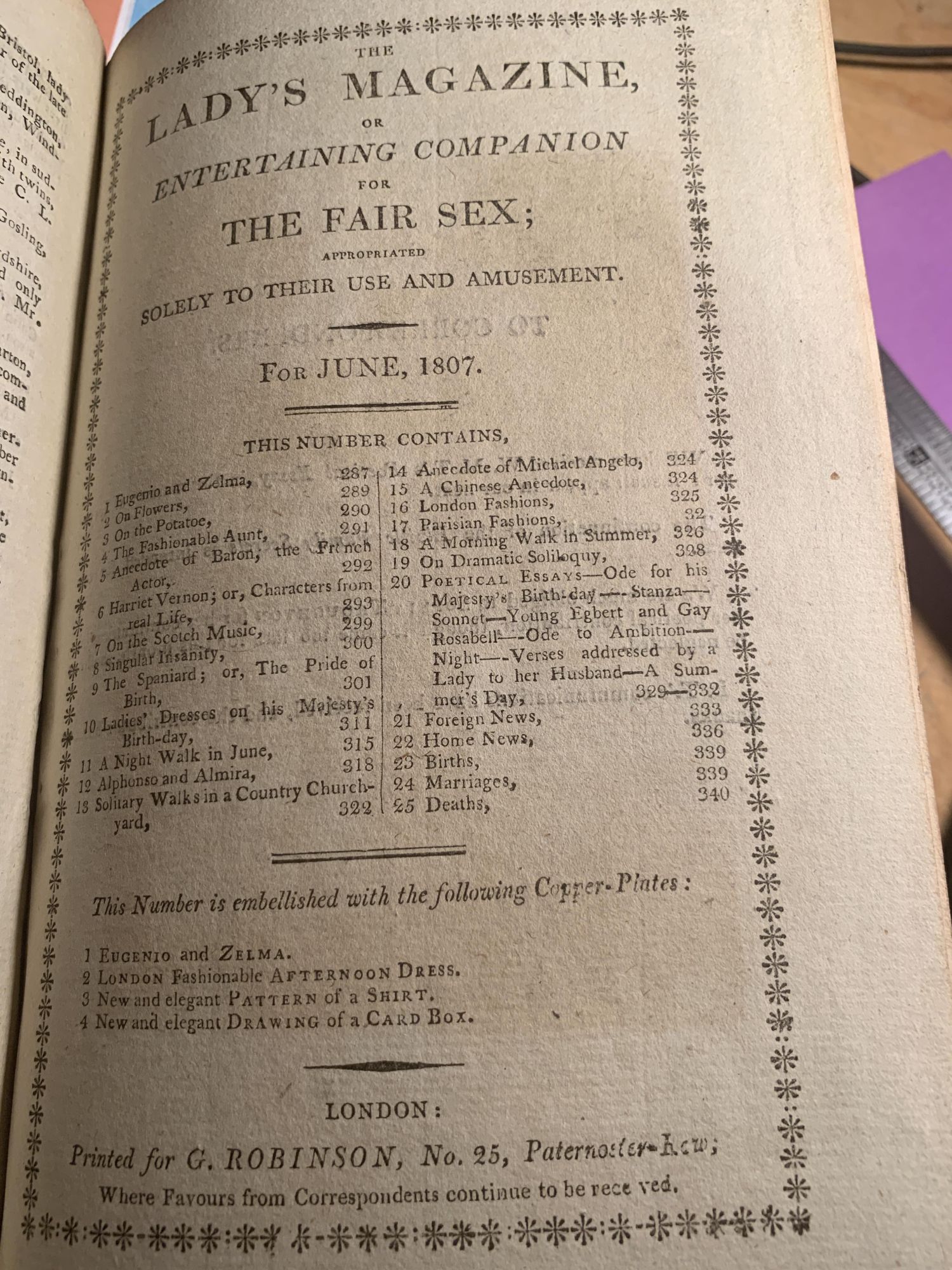 THE LADY'S MAGAZINE OR ENTERTAINING COMPANION FOR THE FAIR SEX, APPROPRIATED SOLELY TO THEIR USE AND AMUSEMENT: VOL. XXXVIII FOR THE YEAR 1807 - Various