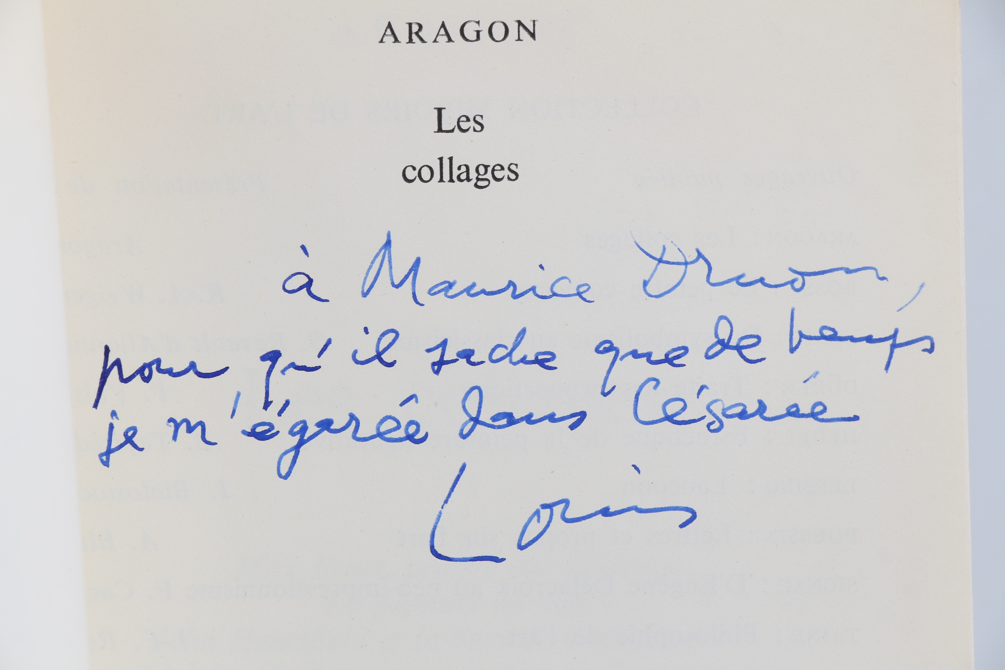 Les collages by ARAGON Louis: couverture souple (1965) Signed by Author ...
