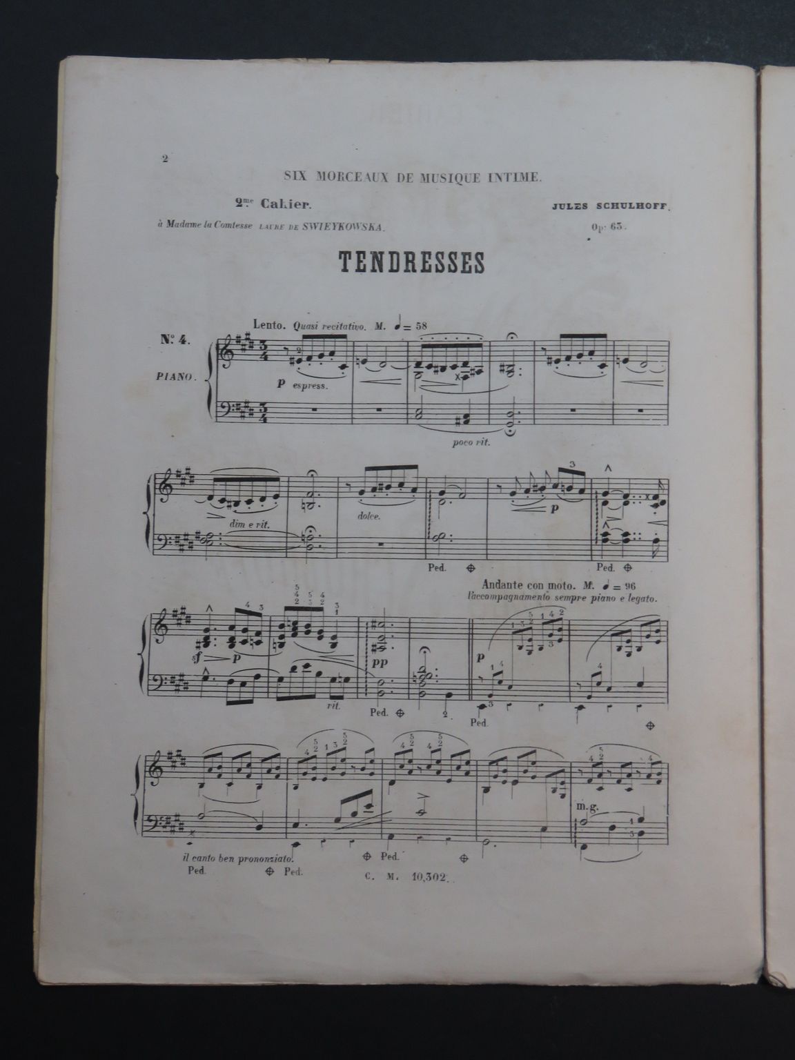 SCHULHOFF Jules Six Morceaux de Musique Intime Cahier No 2 Piano ca1865 ...