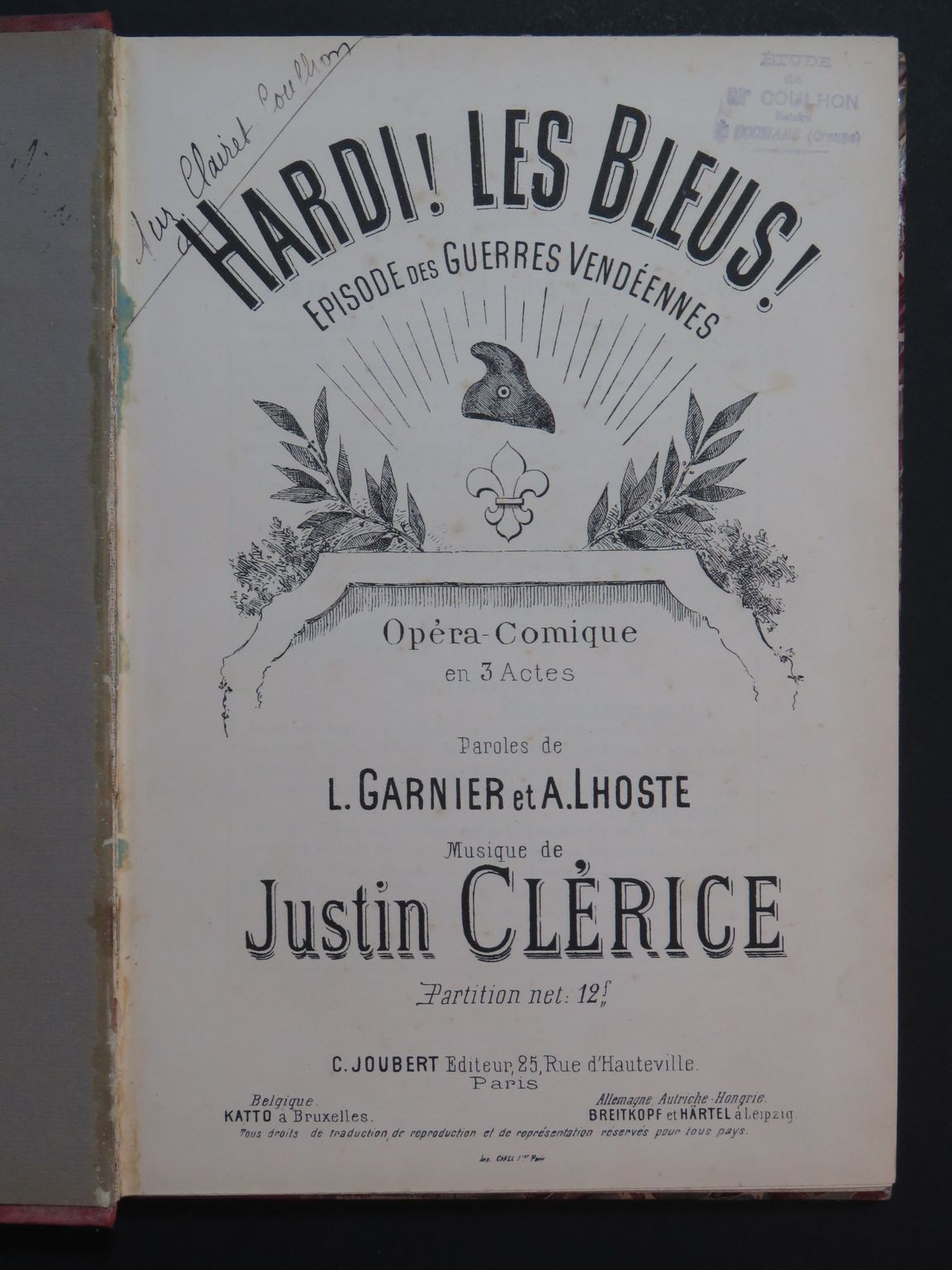 CLÉRICE Justin Hardi ! Les Bleus ! Opéra Chant Piano ca1900 by CLÉRICE ...