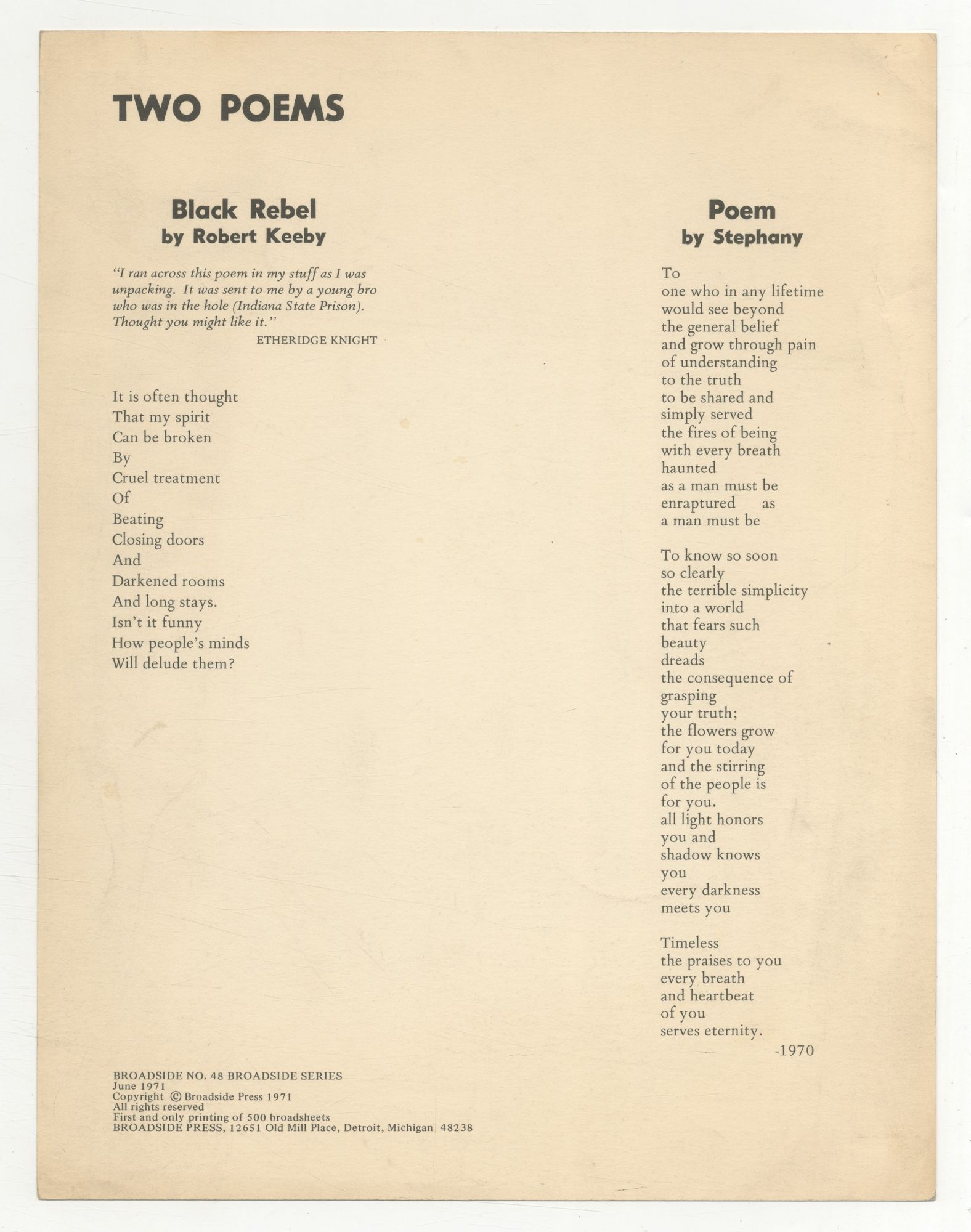 Two Poems: Black Rebel by Robert Keeby / Poem by Stephany von KEEBY ...