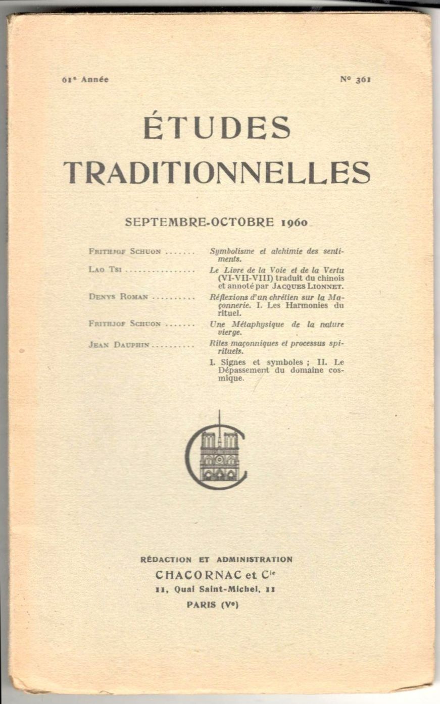 Abebooks Études Traditionnelles. N°361. 61e année