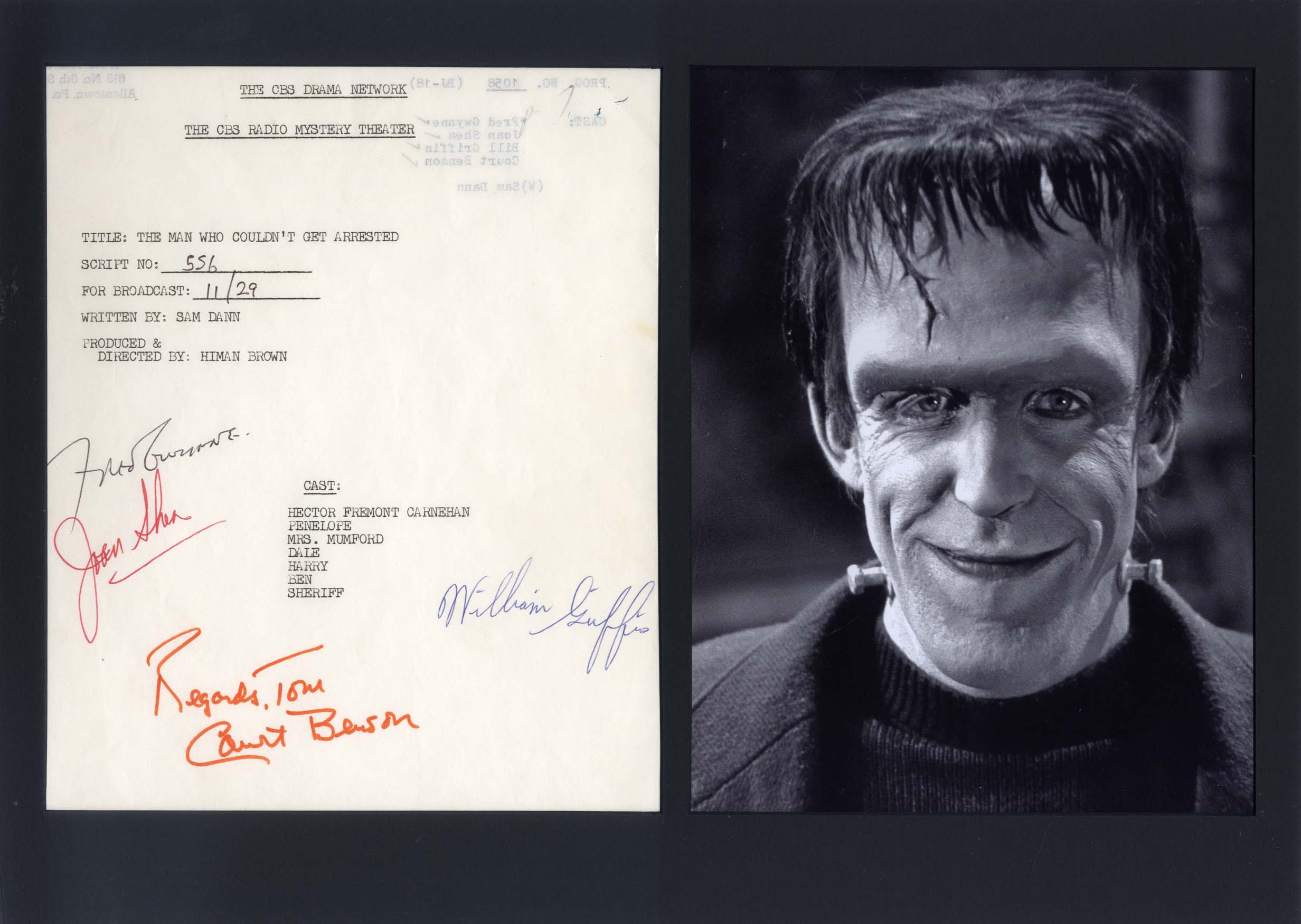 Fred Gwynne Autograph signed cards / album pages by The Munsters