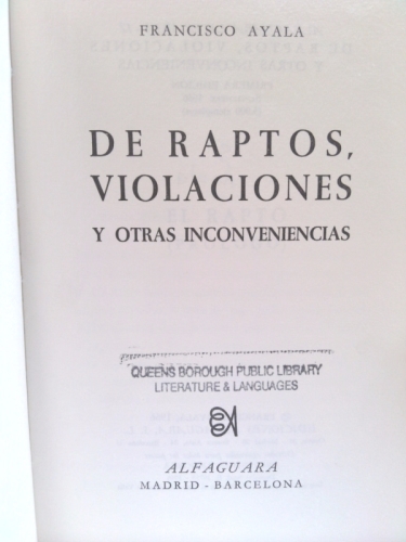 De Raptos, Violaciones Y Otras Inconveniencias by Francisco Ayala: Good