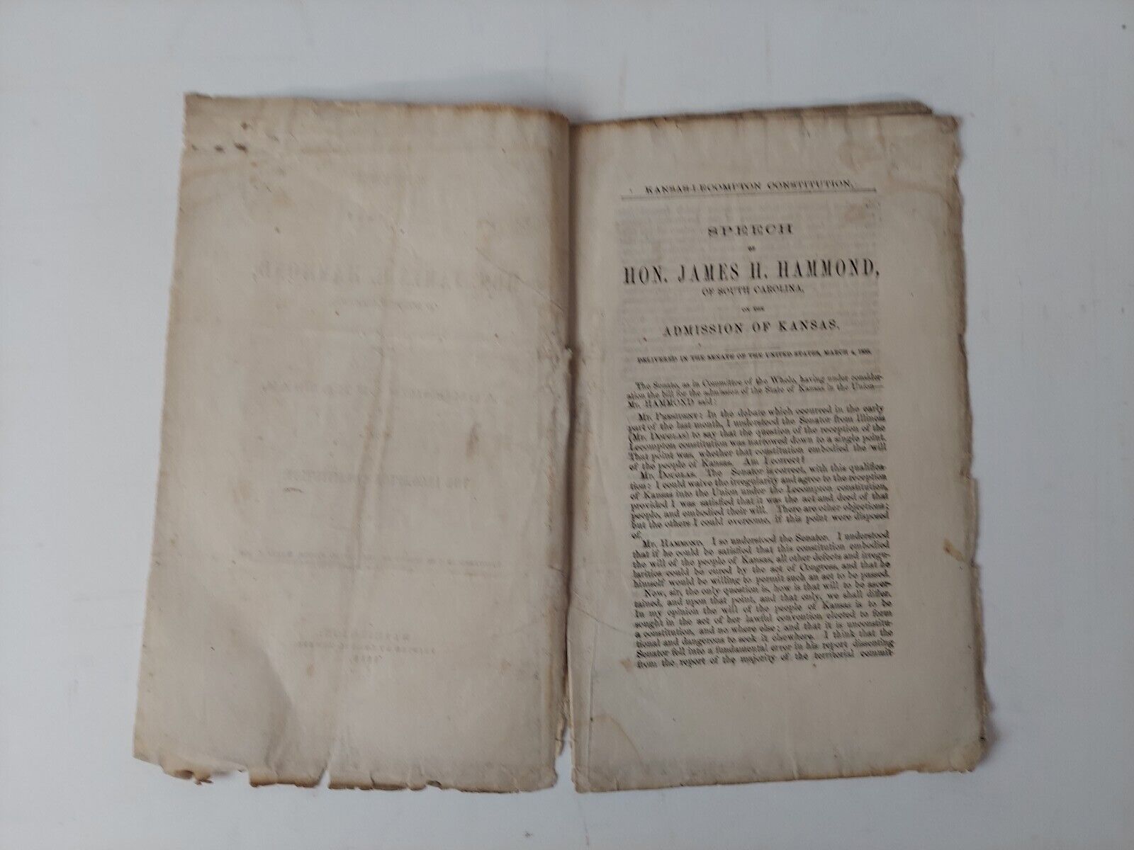 Speech of Hon. James H. Hammond, of South Carolina, on the Admission of