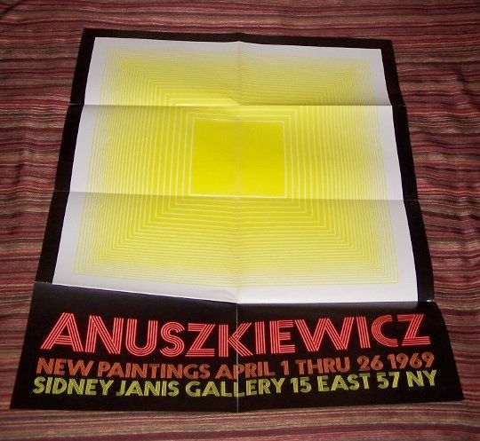 Vintage POSTER for Exhibition of Richard Anuszkiewicz Paintings Which Folds to an INVITATION to the Preview Tuesday April 1 from 4 to 7 PM Sidney Jan