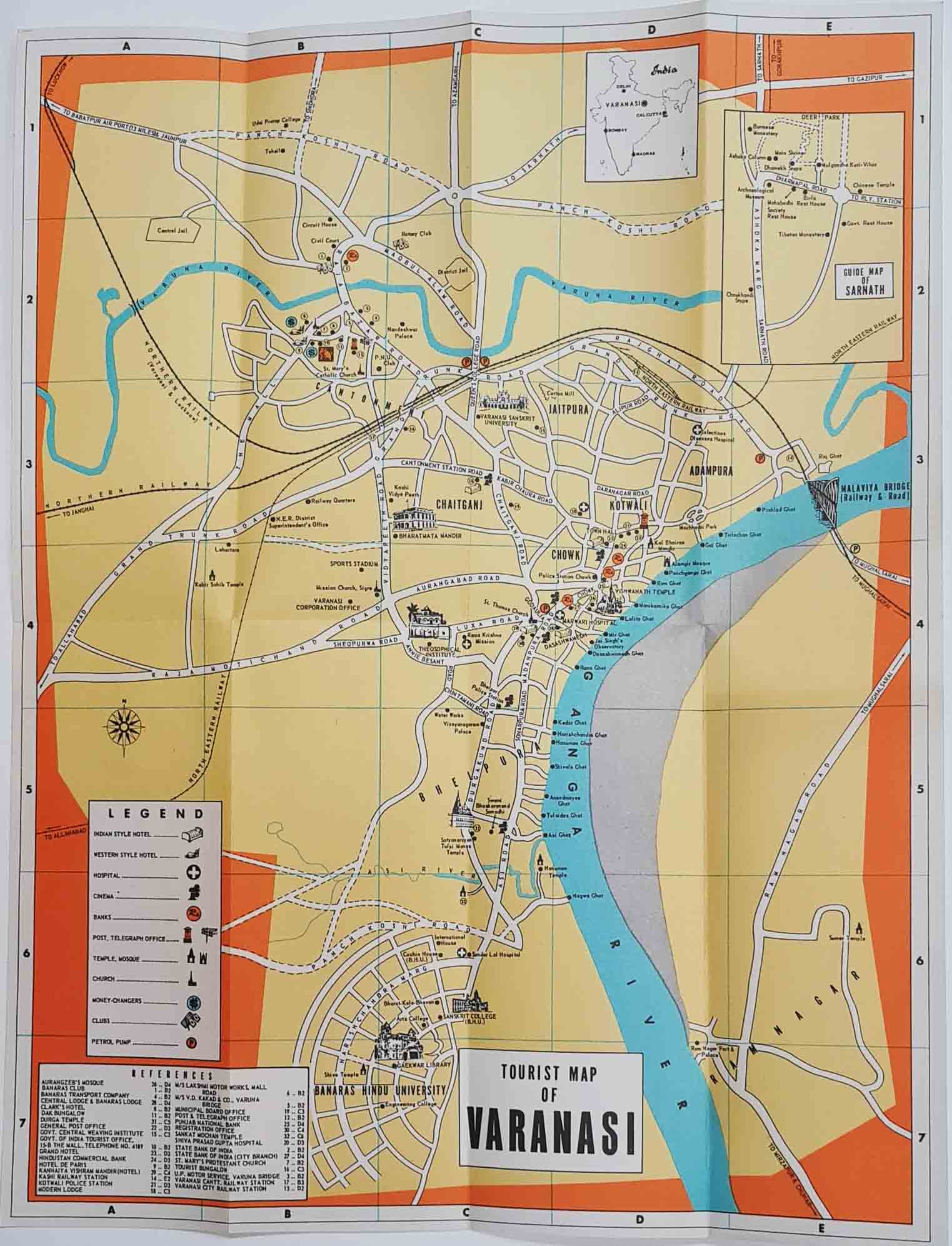 Tourist Map of Varanasi. by [INDIA - TOURIST MAP].: (1960) | Asia ...