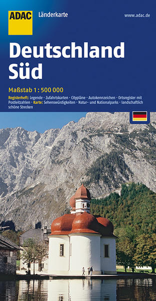 ADAC Länderkarte Süd-Deutschland 1:500.000: Register: Legende, Zufahrtskarten, Citypläne, Autokennzeichen, Ortsregister mit Postleitzahlen. Karte: . schöne Strecken (ADAC LänderKarten) - ADAC, Kartografie