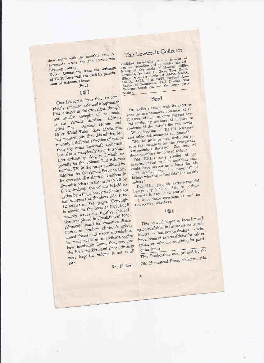 The Lovecraft Collector October 1949, No. 3 (inc. Lovecraft's