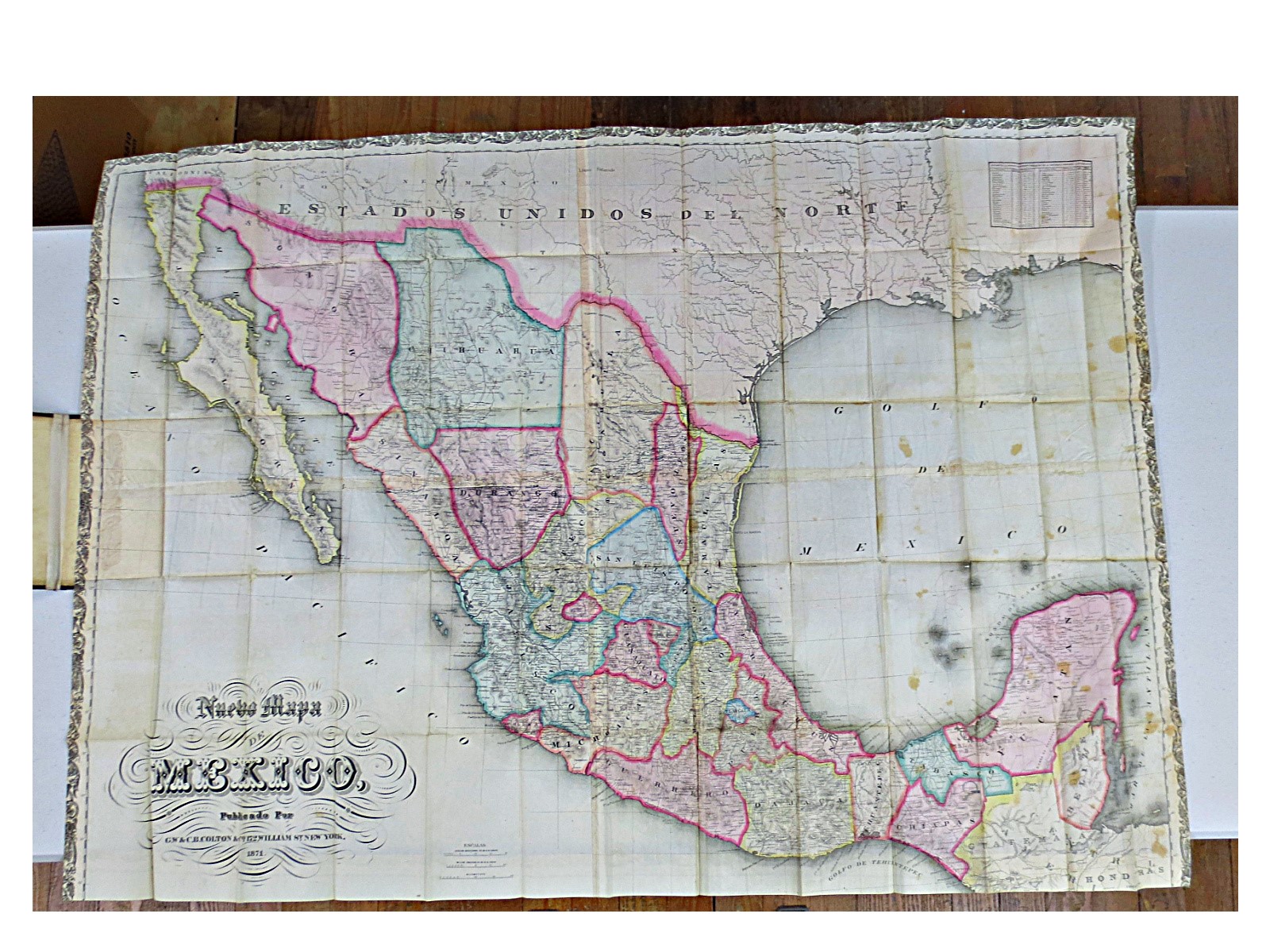Nuevo Mapa de Mexico (RARE. HAND-COLORED, 1871) by G. W. & C. B. Colton ...