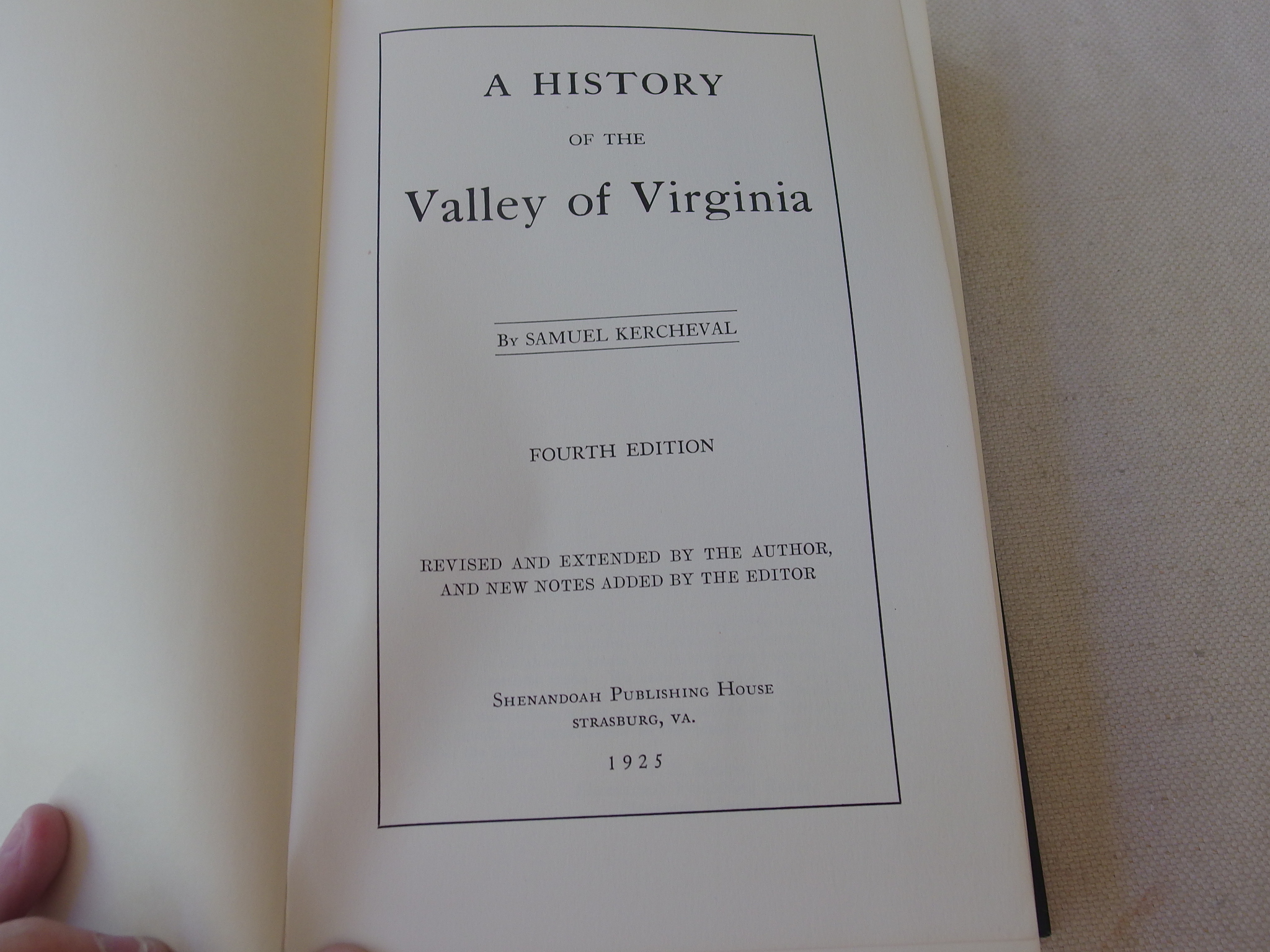 A History of the Valley of Virginia by Samuel Kercheval Near Fine
