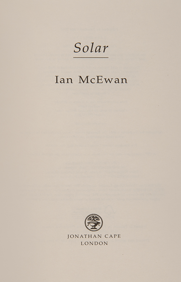 Solar Book Solar. by McEWAN, Ian.: (2010) Signed by Author(s) | Shapero Rare Books