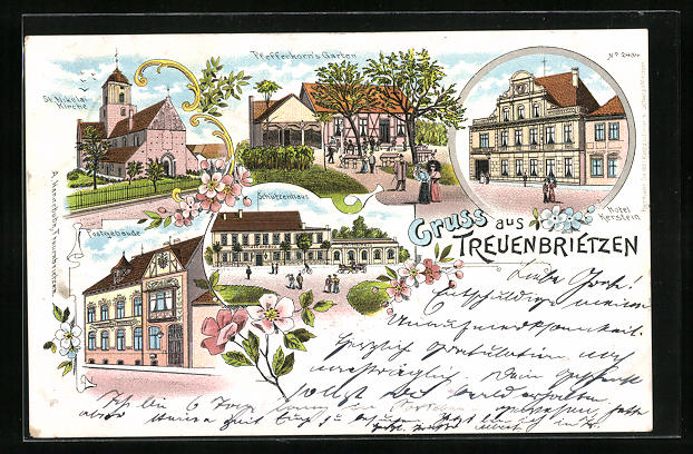 Lithographie Treuenbrietzen, Hotel Kerstein, Pfefferkorns Garten, St