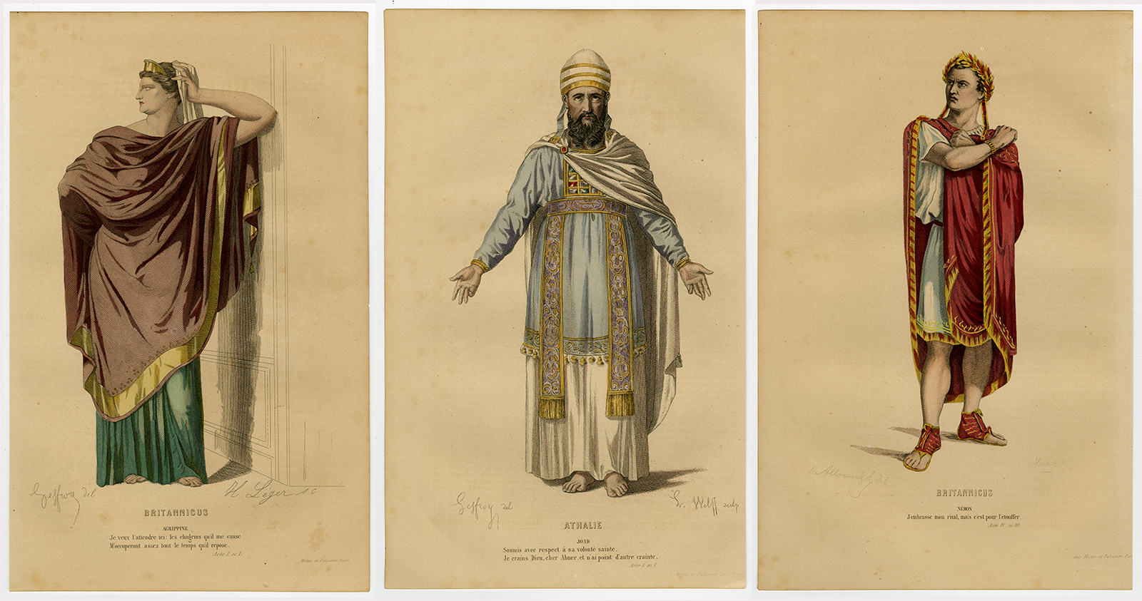 3 Antique Prints-stageplay-Jean Racine-Athalie-Britannicus-Several ...