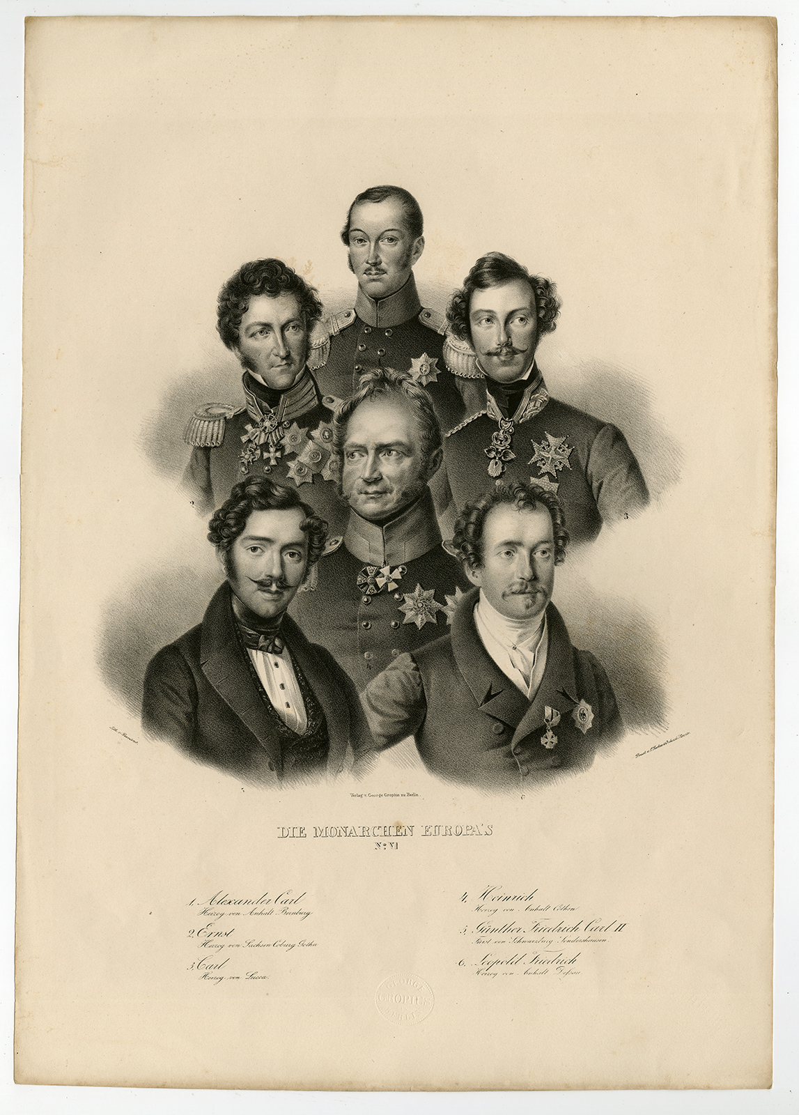 Antique Print-Six portraits of German rulers-Sachsen-Coburg-Devrient-ca ...