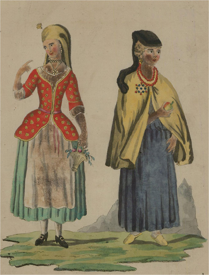 19th Century Engraving Traditional European Folk Dress Kunst