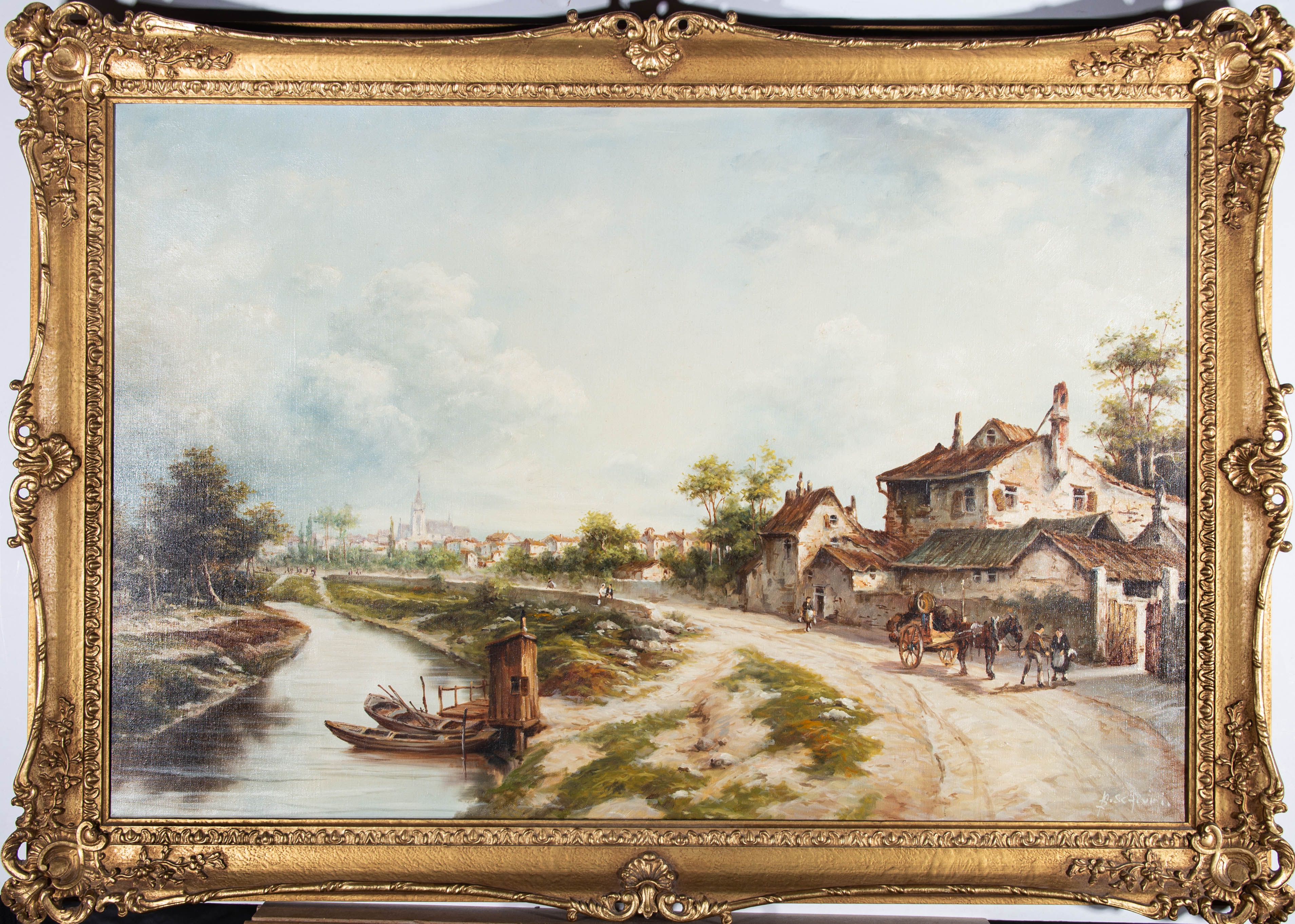 Roberto Scalvini (b.1950) 20th Century Oil, Town Scene with River von