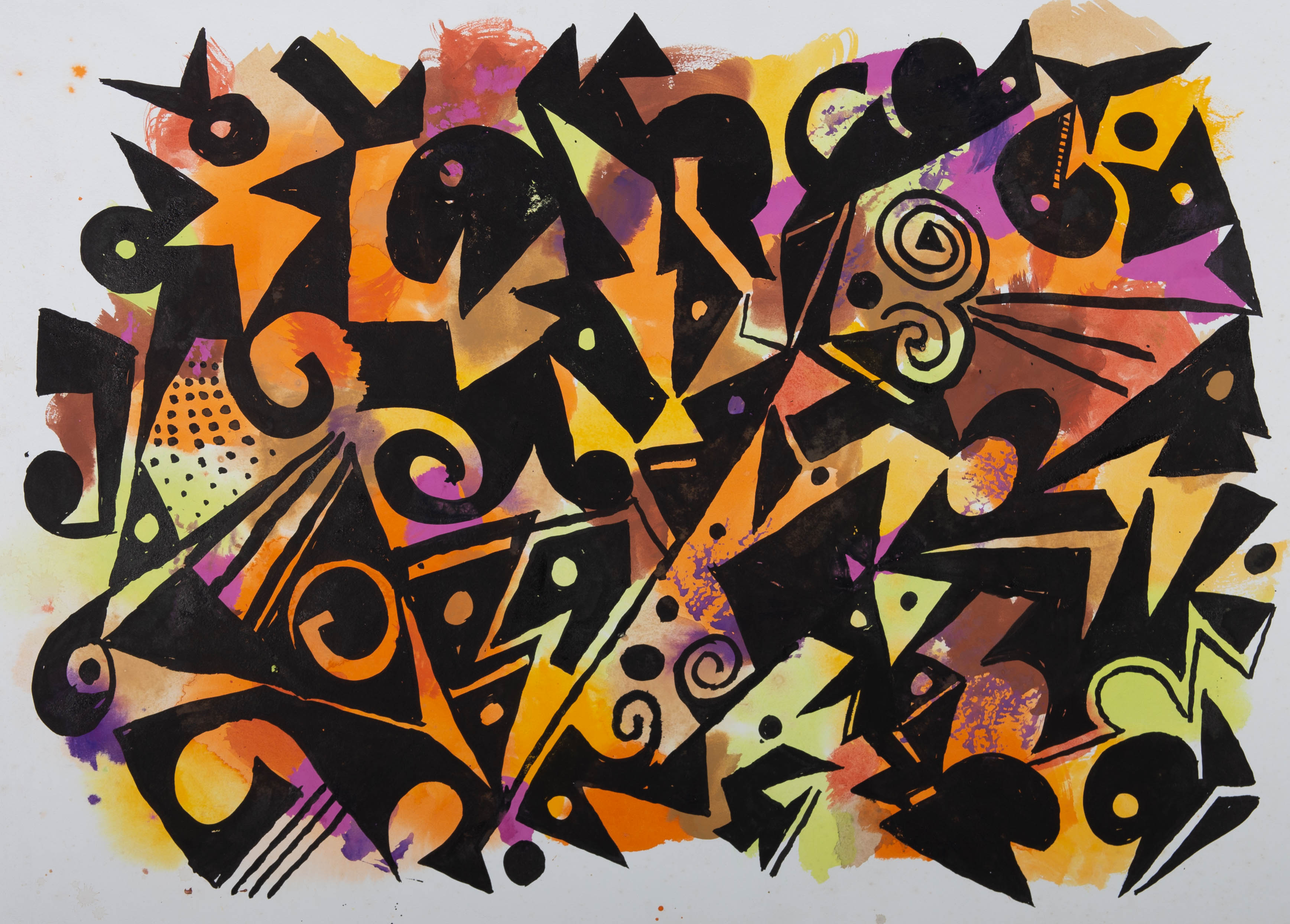 Peter Frederick Briscoe Snow - 20th Century India Ink, Black On Orange Peter Frederick Briscoe Snow [ ]