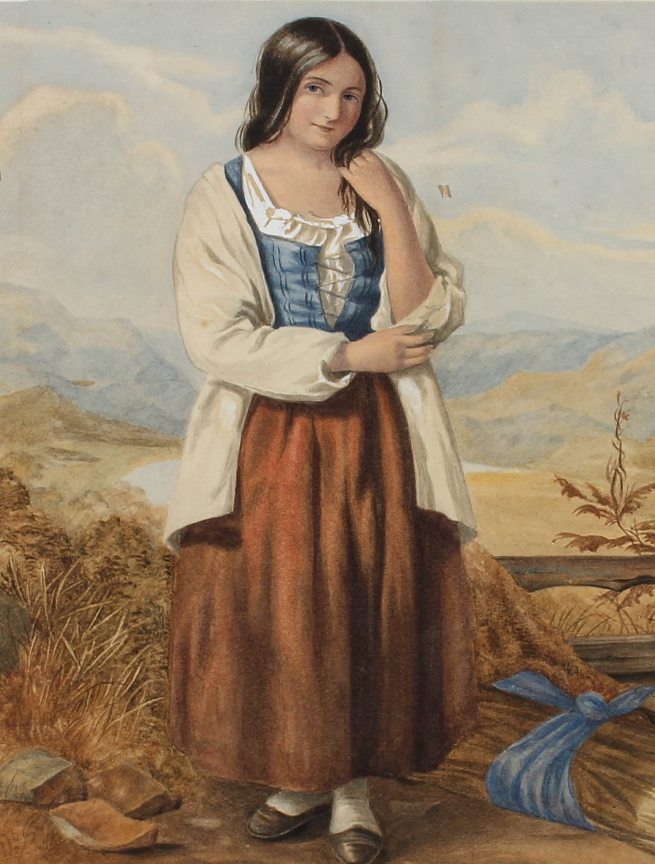 Mid 19th Century Watercolour - Portrait of a Farm Girl [ ]