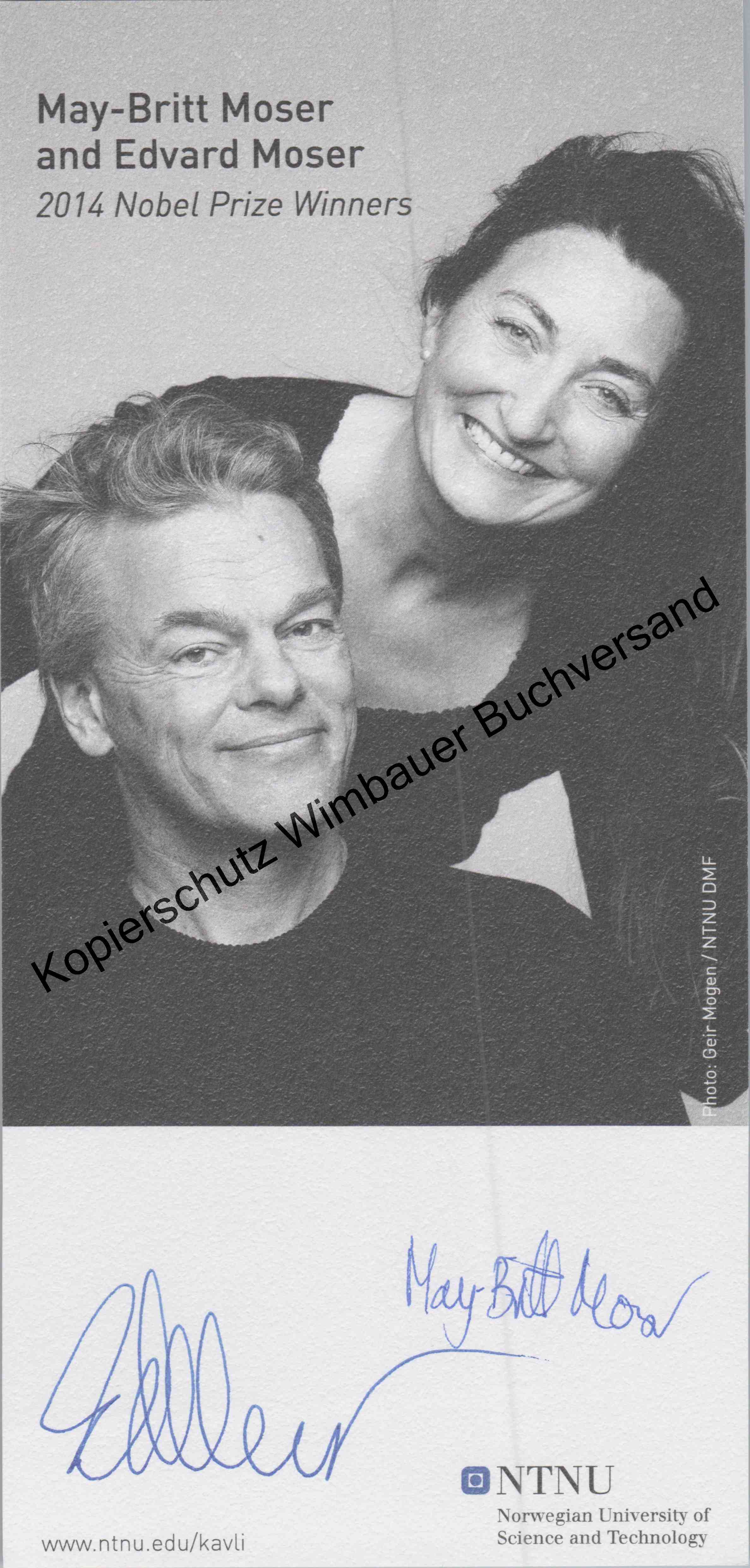 Original Autogramme MayBritt Moser & Edvard Moser Nobelprice 2014