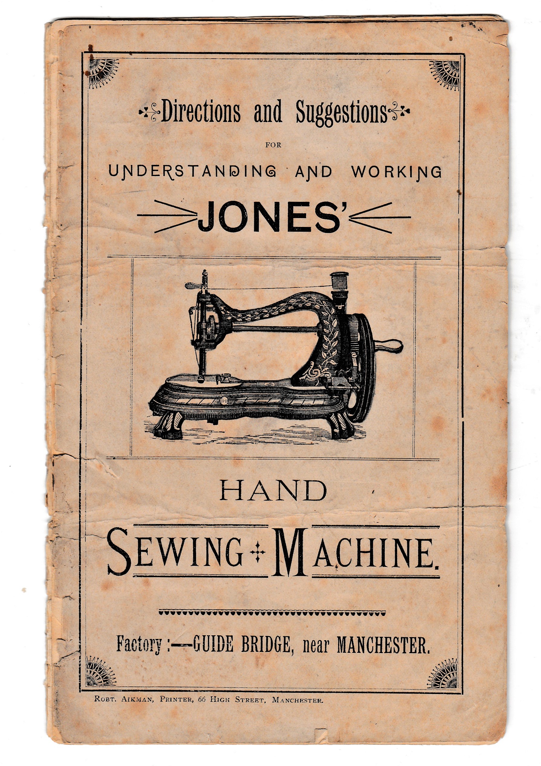 Jones "Serpentine" Sewing Machine (very early instruction Manual). [Good] [Softcover]