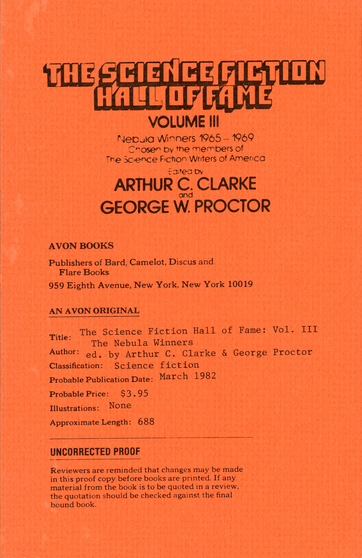 THE SCIENCE FICTION HALL OF FAME. VOLUME III. NEBULA WINNERS 19651969
