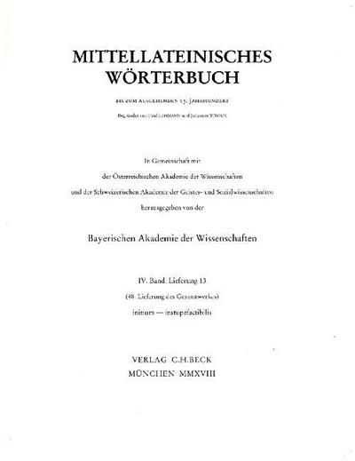 Mittellateinisches Wörterbuch 48. Lieferung (initium - instupefactibilis)