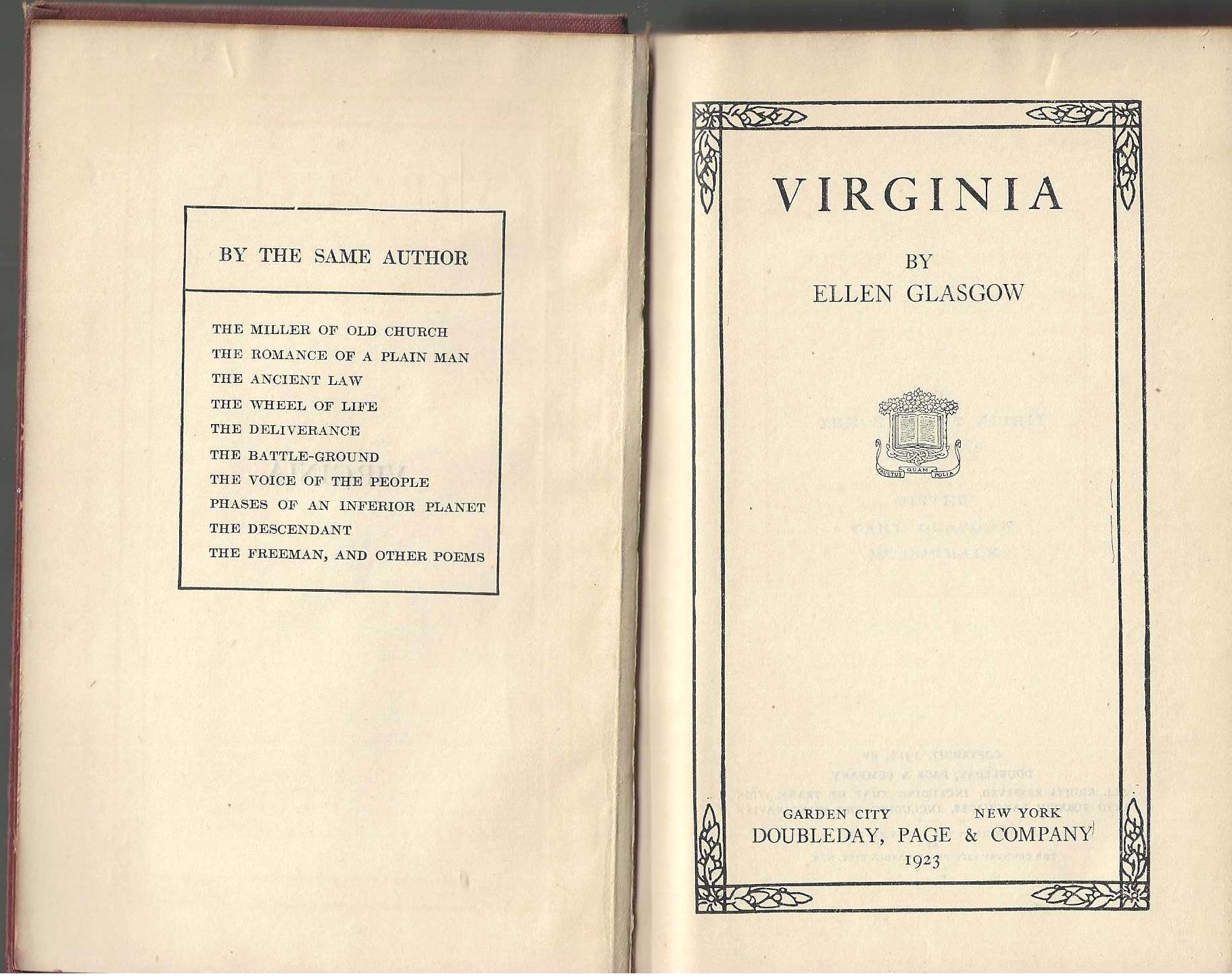 Virginia by Glasgow, Ellen Anderson Gholson (18731945) Very Good