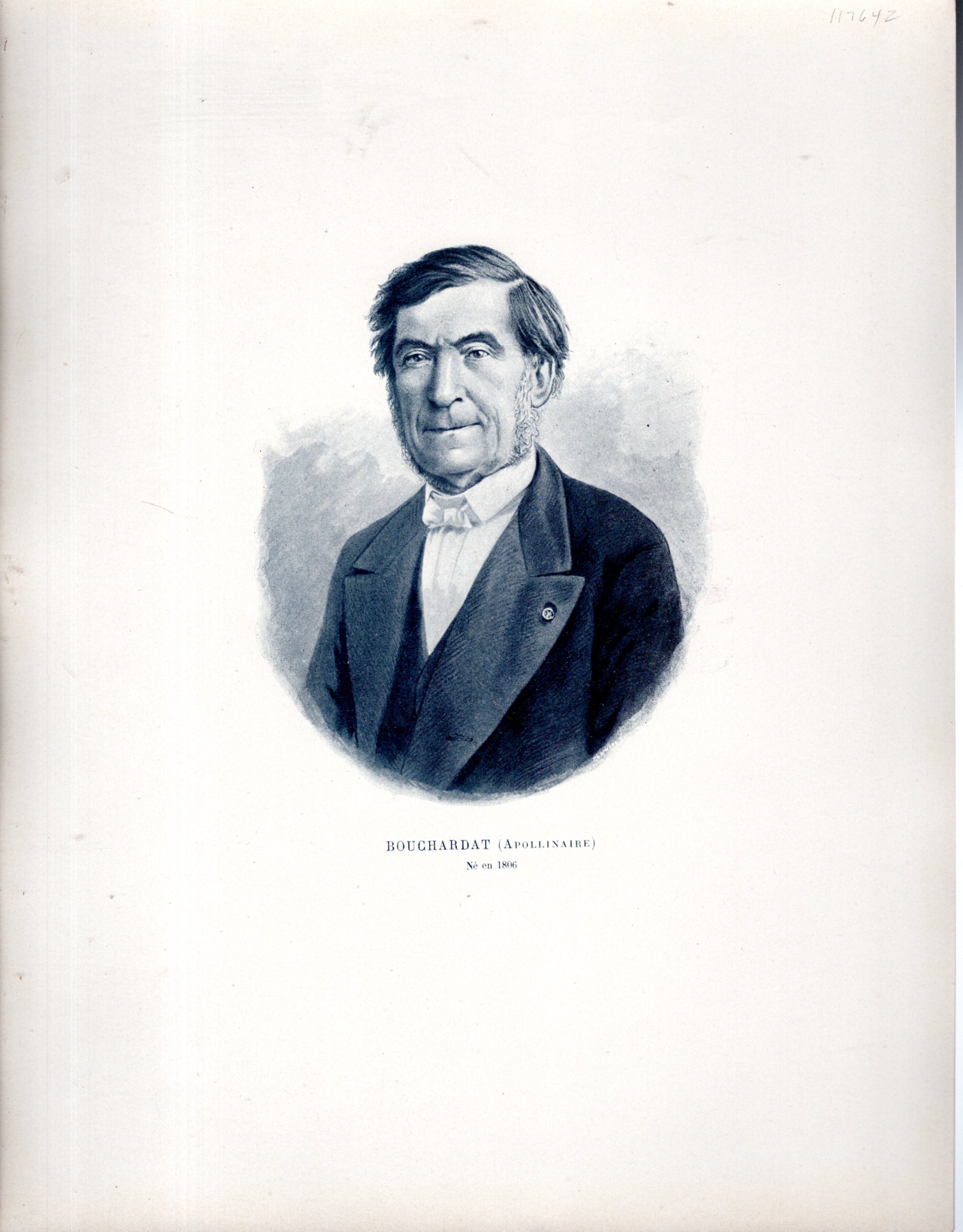 ENGRAVING "Bouchardat (Apollinaire) ne' en 1806".from the Centenaire