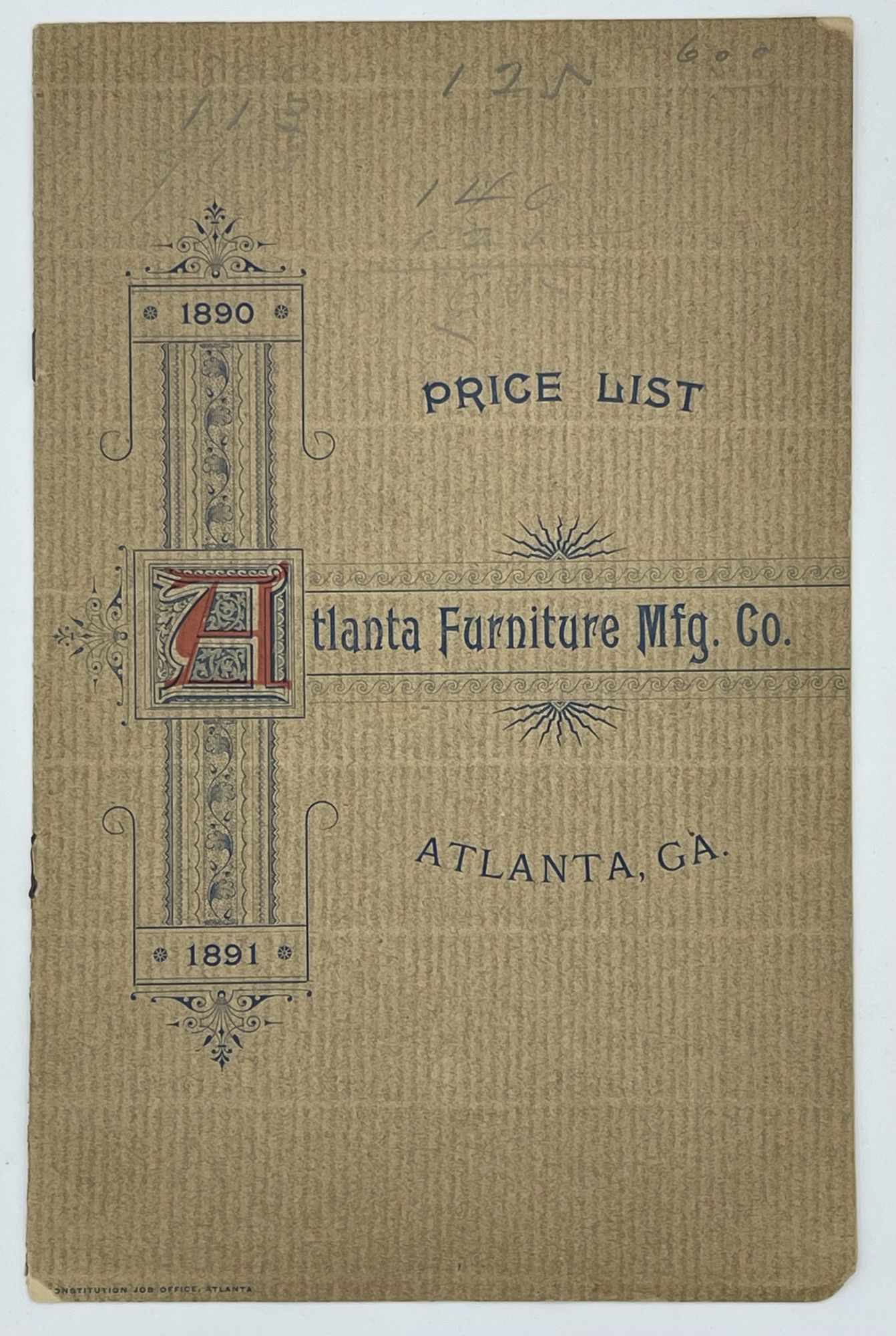 Price List Of The Atlanta Furniture Mfg. Co.