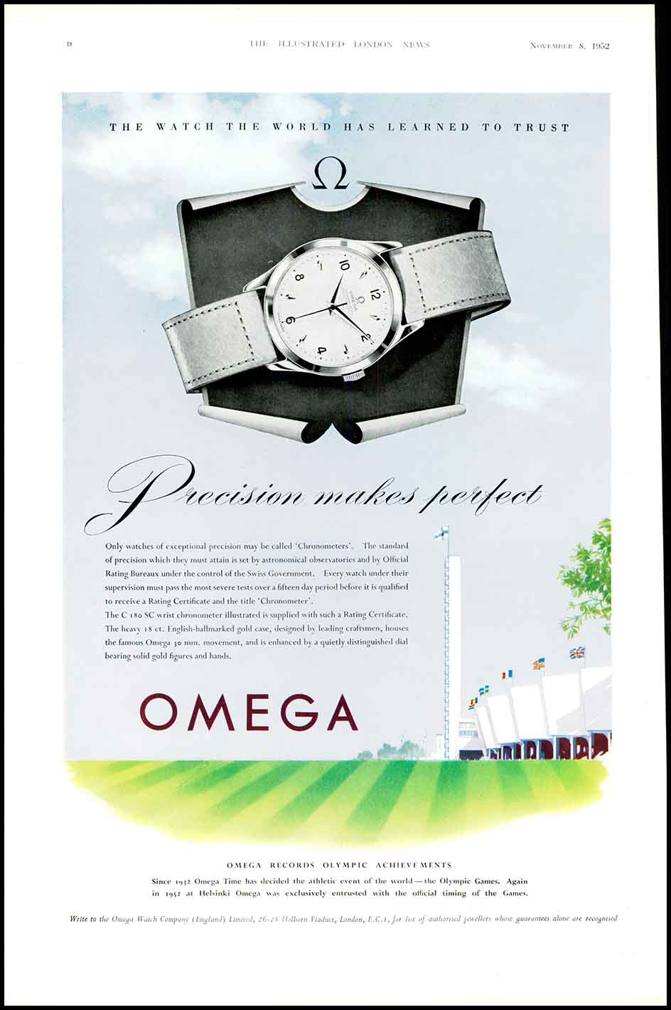 1952 Vintage Advertising OMEGA WATCH COMPANY Precision (AD10-24) [ ]