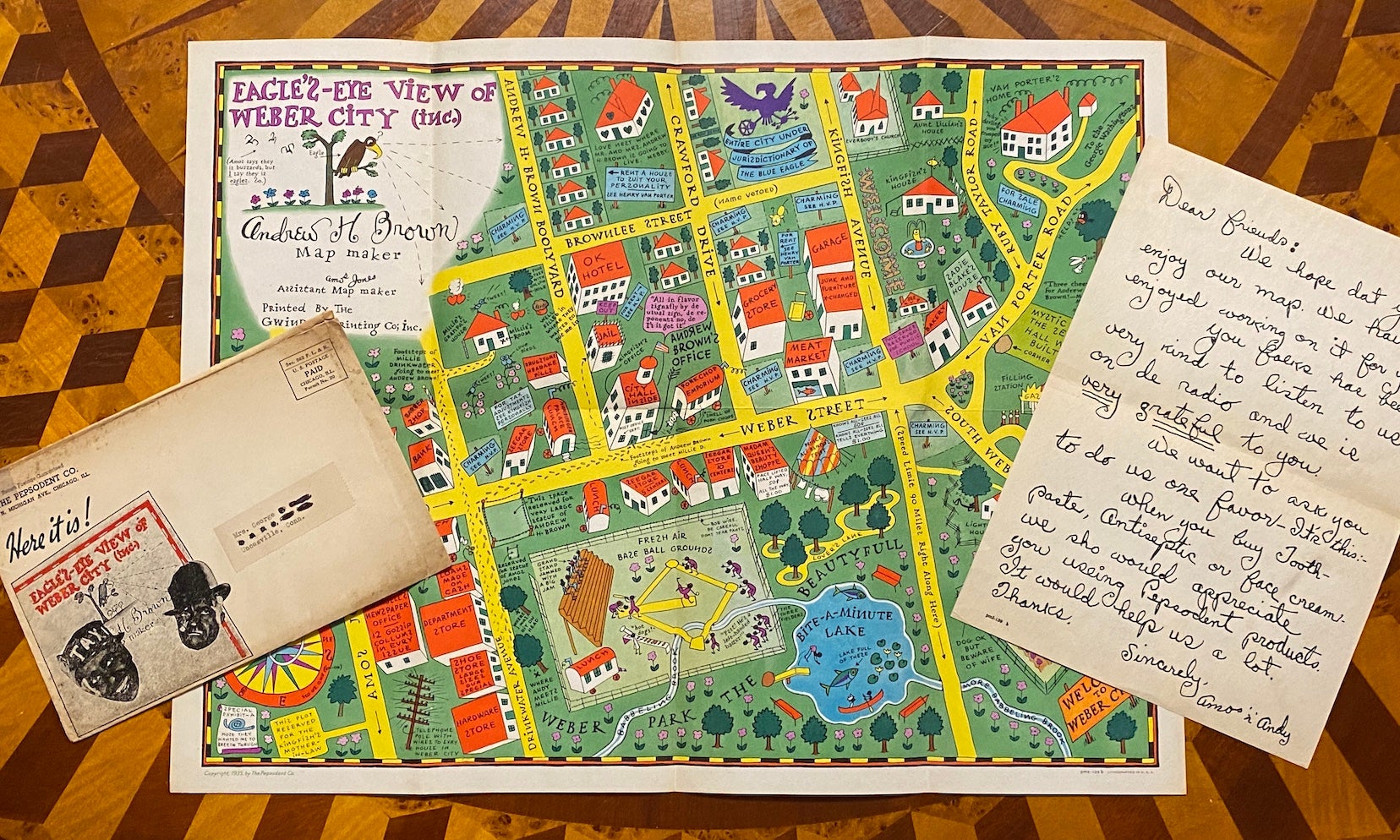 [CARTOGRAPHIC RACISM]. [AMOS 'N ANDY]. Eagle's-Eye View of Weber City ...