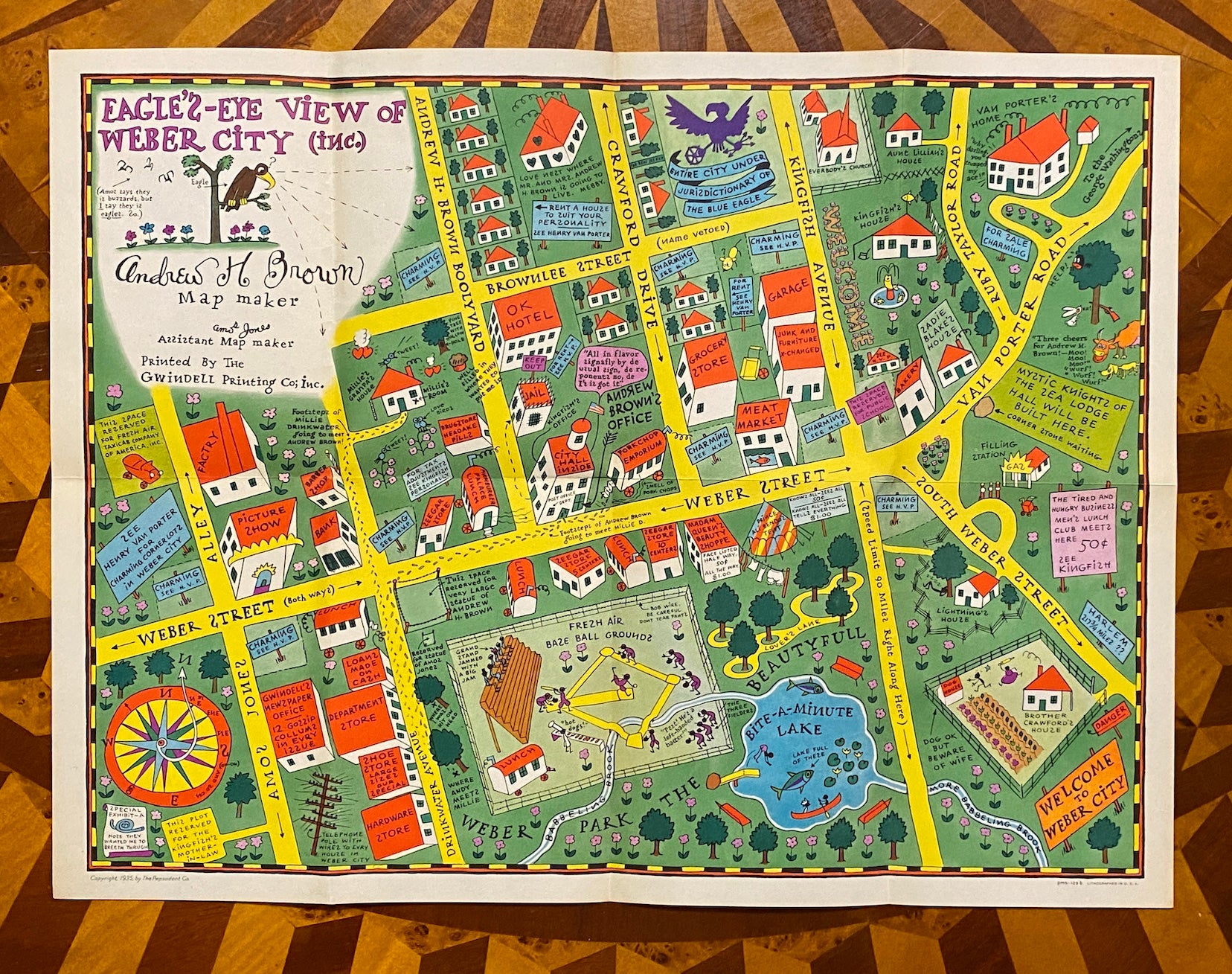 [CARTOGRAPHIC RACISM]. [AMOS 'N ANDY]. Eagle's-Eye View of Weber City ...