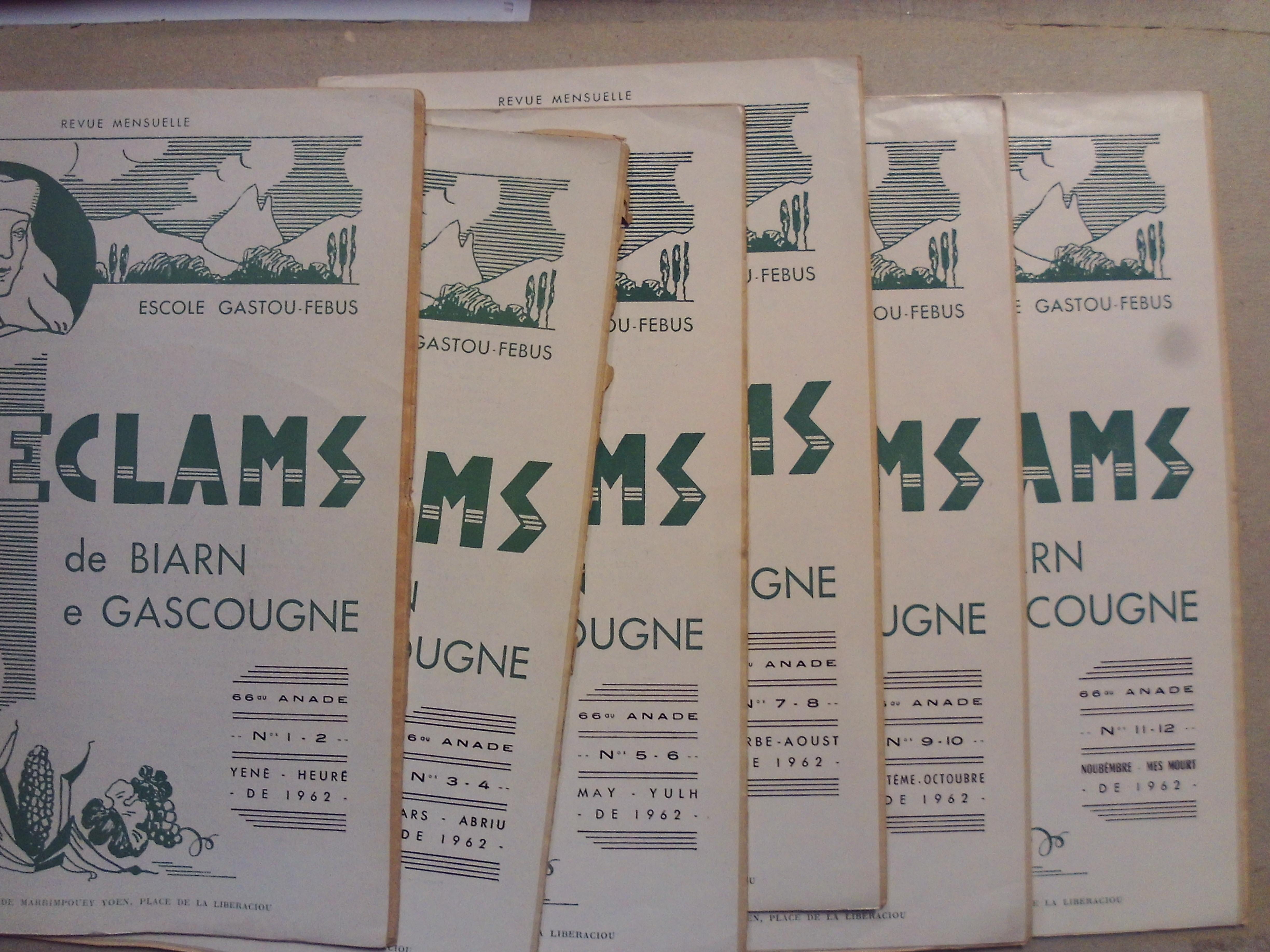 Revue RECLAMS de Biarn e Gascougne escole Gatou Fébus année 1962 complète Collectif [Très bon] [Couverture souple]