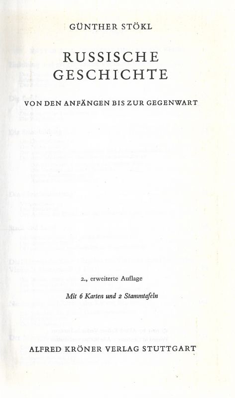 Russische Geschichte Von den Anfängen bis zur Gegenwart Kröners Taschenausgabe Band 244 - Stökl, Günther