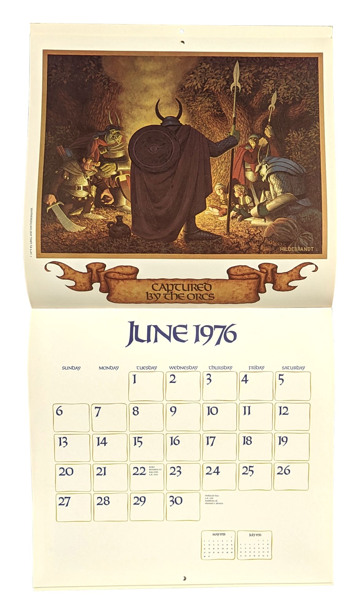 1976 J.R.R. Tolkien Calendar Illustrations by the Brothers Hildebrandt
