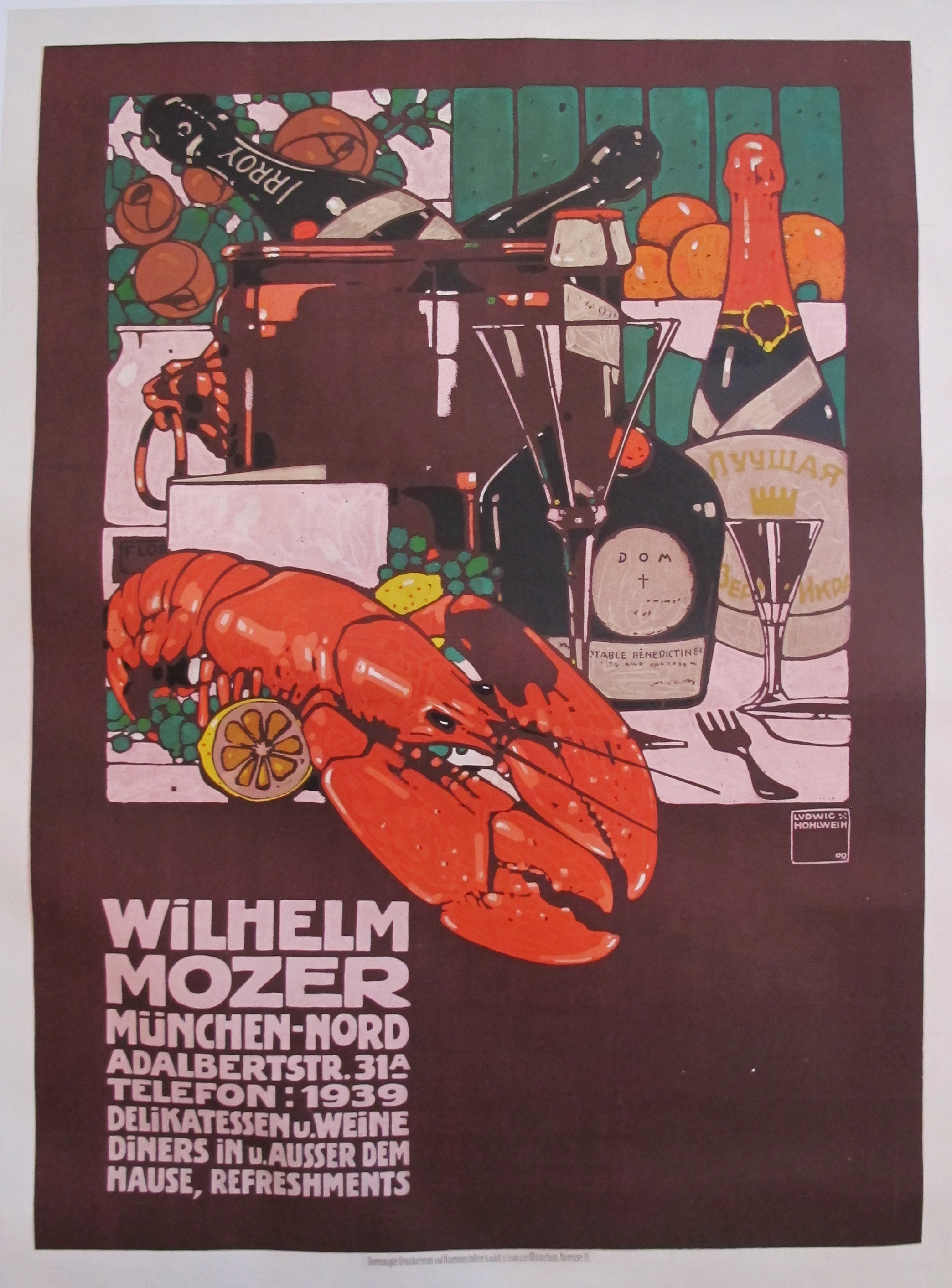 1909 Vintage German poster - Jugendstil Still Life Poster, Wilhelm Mozer Hohlwein, Ludwig [Good]