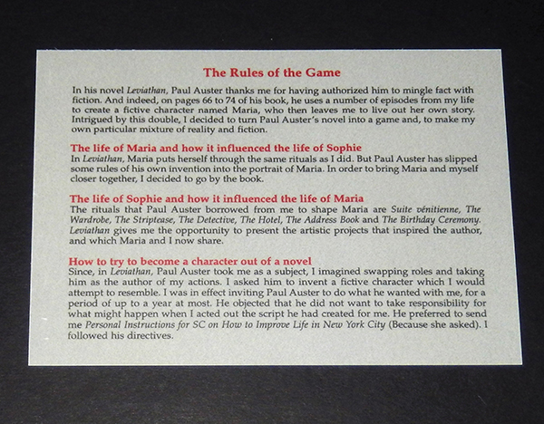 Sophie Calle: Double Game, 2001 Exhibition Multiple/Artist's Statement Calle, Sophie [ ]