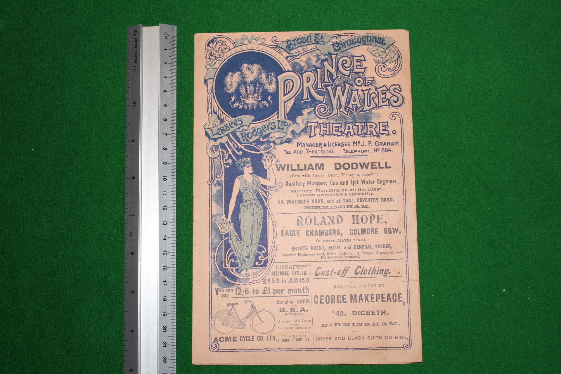 Prince of Wales Theatre. Broad Street, Birmingham. Theatre programme for April 1901. La fille de
