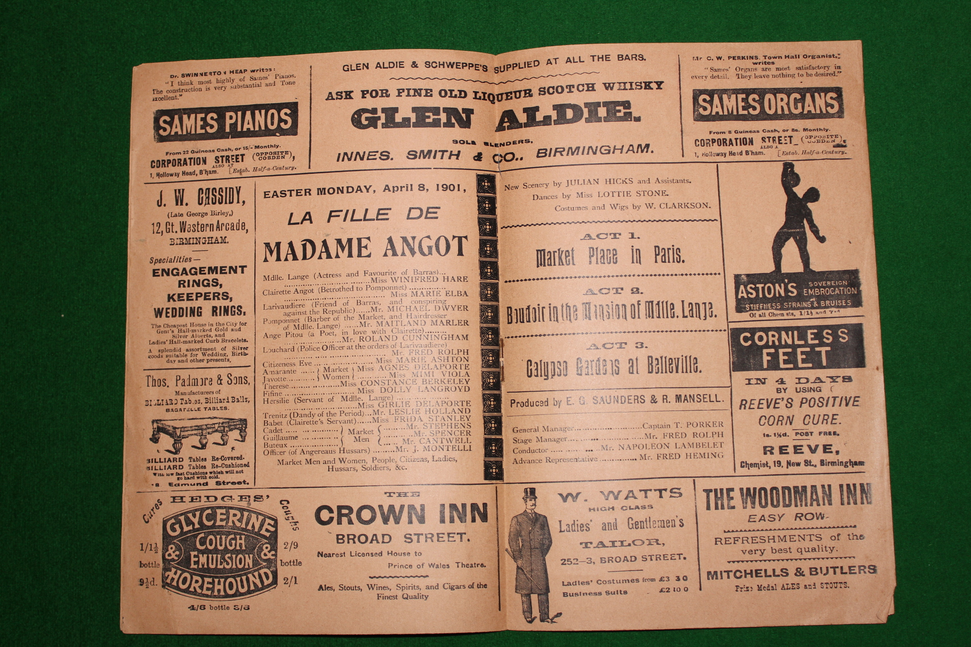Prince of Wales Theatre. Broad Street, Birmingham. Theatre programme for April 1901. La fille de