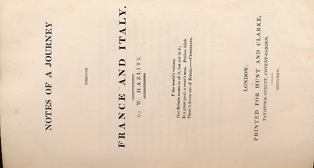 Notes of a Journey Through France and Italy by Hazlitt, William: Contemporary diced calf (1826 