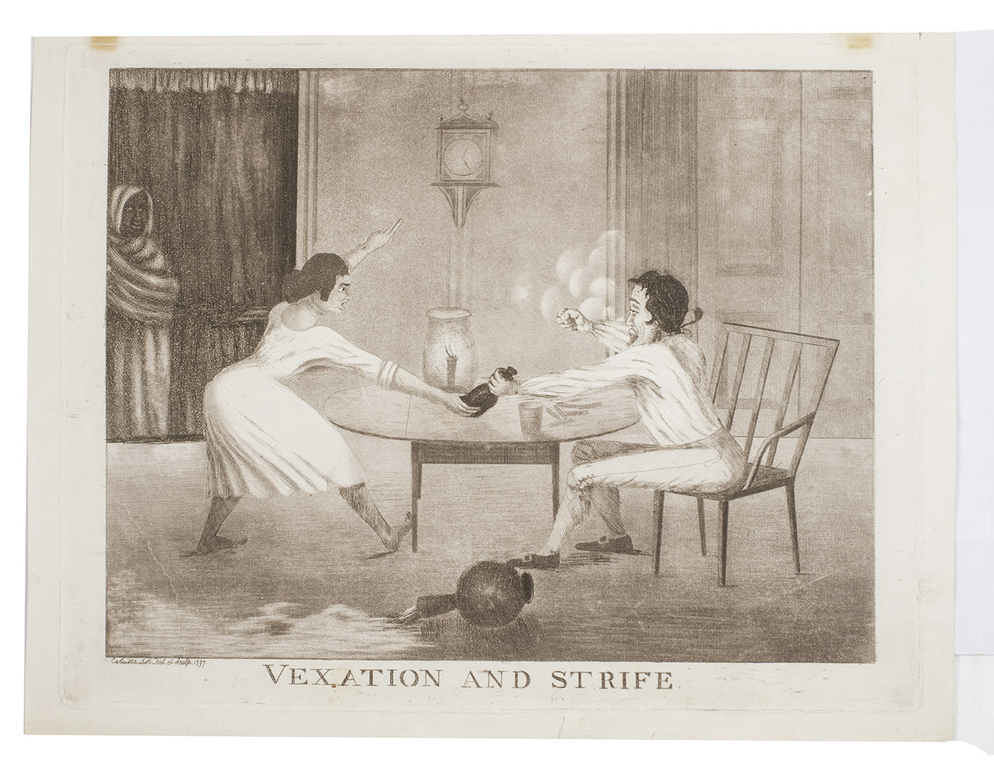 etching　ca.　domestic　paper　plate:　31.5　Vexation　folio.　1797.　29　(Calcutta),　and　showing　x　24.5　cm).　illustration:　35　x　38　cm;　Oblong　27　x　on　etching　Aquatint　(leaf:　Aquatint　cm.;　scene